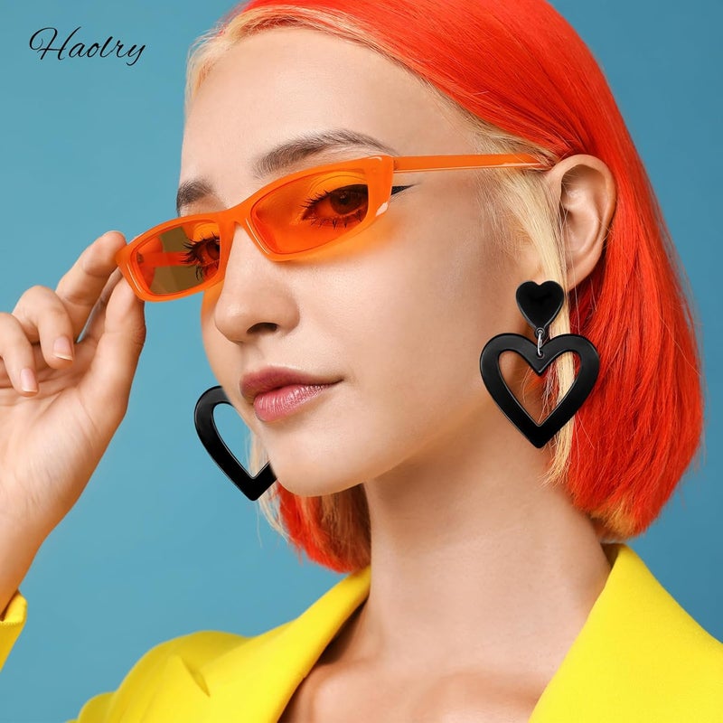 HOLYRY Neon Heart Earrings for Women Acrylic Neon Earrings 80s 90s Outfit for Women Glow Party Accessories Gifts Hot Pink Orange Green Yellow - Image 5
